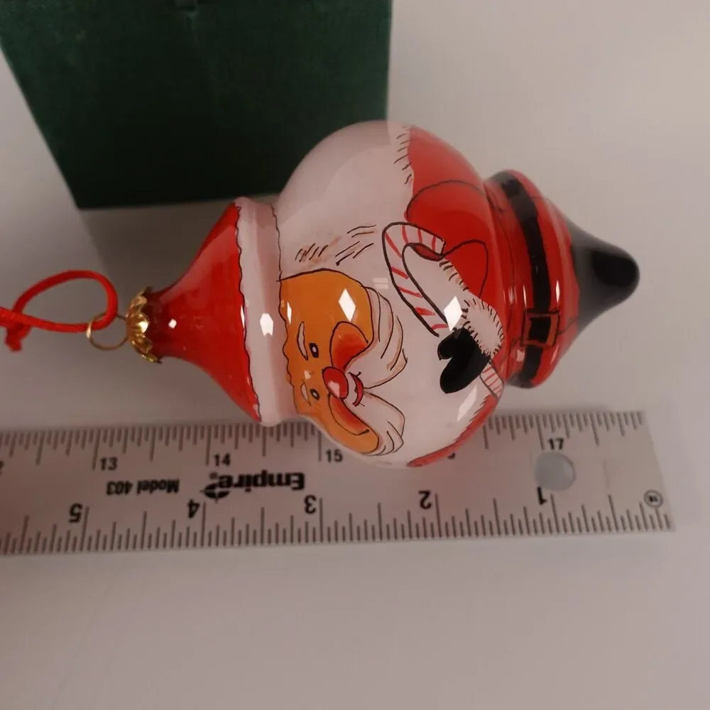 Vintage Hand-Blown Inside Painted Christmas Holiday Santa Glass Ornament in Box